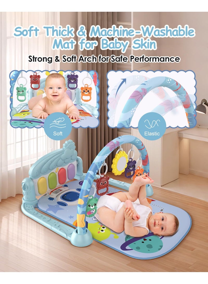 أل أيه بريشوس بساط لعب للأطفال، بساط أنشطة ممتع على شكل بيانو لوقت الاستلقاء على البطن مع 5 ألعاب حسية للأطفال الرضع، موسيقى وأضواء، هدايا للأولاد والبنات حديثي الولادة من عمر 0 ​​إلى 3 و6 و9 و12 شهرًا - Image 4